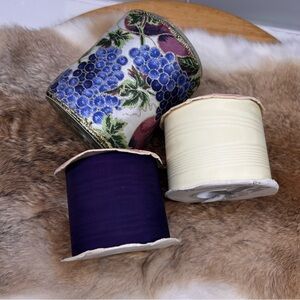 Lot of Vintage Renaissance Ribbon & Trim Roll 30ft & WFR Satin Ribbon Rolls 25yd